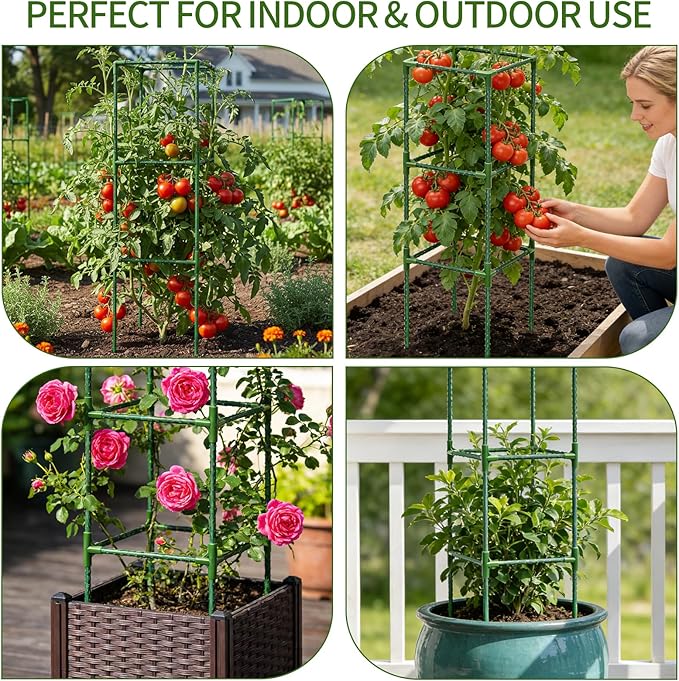 2 Pack Tomato Cages for Garden, 43.3 Inch Tall Tomato Trellis Plant Support, Adjustable Garden Trellis for Climbing Vegetables, Plants, Flowers and Fruits(14.5" x 14.5")