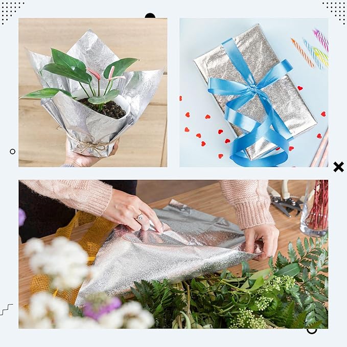 10 PCS Foil Wrap for Potted Plant, 19.7×19.7 inches Sliver Floral Foil Plant Pot Covers, Matte Texture Wrapping Paper for Christmas Plant Pot, Foil Wrapping Paper for DIY Flower Pot (Sliver)