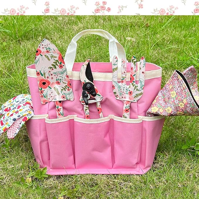SNAIL GARDEN 6Pcs Garden Tools with Reversible Fisherman Sun Hat & Storage Bag,Gardening Hand Tools, Durable Rust-Proof Gardening Supplies, Garden Kit for Women Female Gardeners