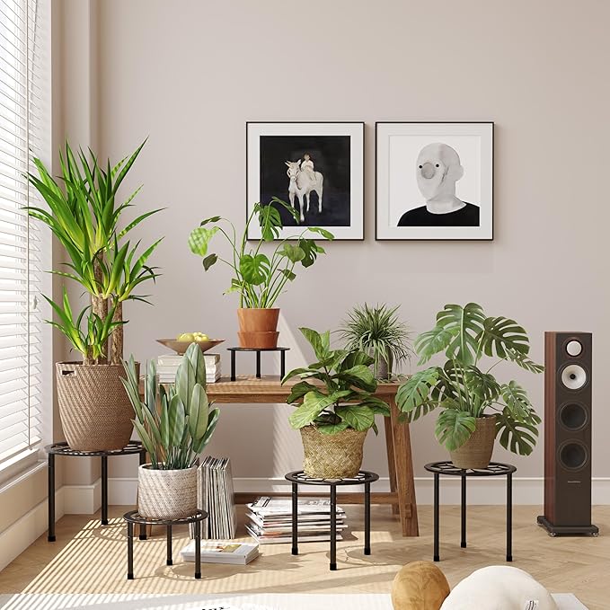 NUZZERO Metal Plant Stand Indoor Outdoor,Indoor Plant Stands for Patio Rust Proof,Heavy Duty Flower Pot Stands for Multiple Plant,Brown Potted Plant Holder for Garden Home (5 Pack Brown)