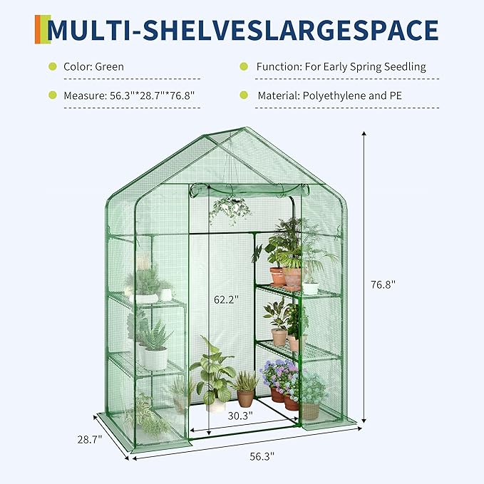 Portable Greenhouse, 57 x 57 x 76'' Greenhouses for Outdoors, Durable Small Green House Kit, Thicken PE Cover, Walk in Green Houses for Indoor Backyard Outside