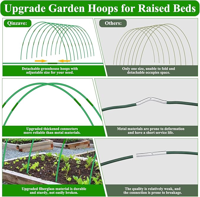 45 PCS Garden Hoops for Raised Beds 9 Sets Garden Tunnel Hoops Greenhouse Hoops Grow Tunnel, Upgrade Rust-Free Fiberglass Garden Hoop for Row Netting Cover, DIY Garden Support Hoop Arch Frame