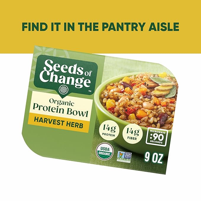 SEEDS OF CHANGE Organic High Protein Bowl Harvest Herb, Prepared Entrée, Microwave in 90 Seconds, 9 oz (Pack of 6)