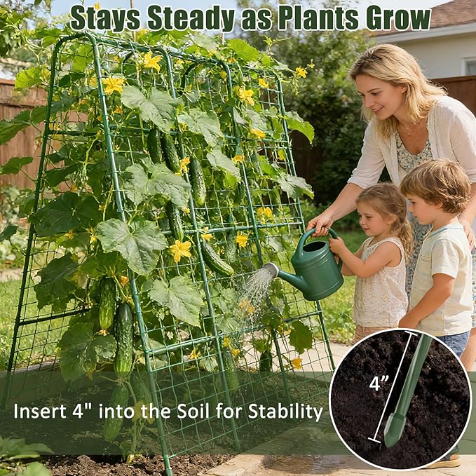 Miory Cucumber Trellis, U Shape Trellis for Raised Bed, Garden Arch Trellis for Climbing Plants Outdoor, Plant Support for Vegetables Vines, Steel with PE Coated (48" Lx32 Wx63 H)