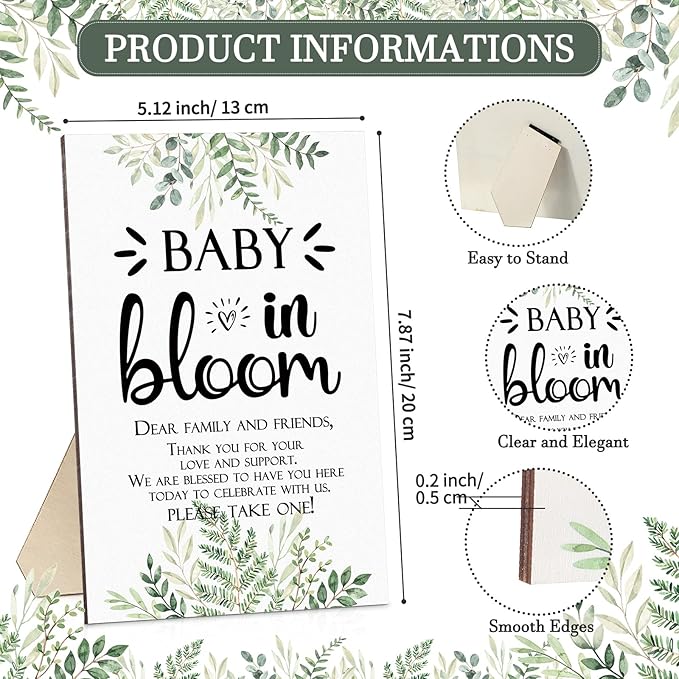 Maitys 100 Pcs Baby Shower Seed Packets Favors for Guests Baby in Bloom Wooden Sign Self Adhesive Envelopes Packet Storage Decor, No Seeds(Green Leaf)