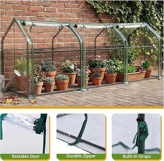 Outvita Mini Greenhouse, Outdoor 9'x3'x3' UV Protected 2-Layer PVC Cover Plant Hot House for Flowers, Seed and Vegetables Protection with Roll-up Zippered Doors for Patio Balcony Backyard