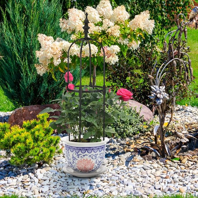 Outdoor Metal Climbing Plant Support Trellis with Secure Ground Cap for Stable Rose and Vine Growth Garden Obelisk