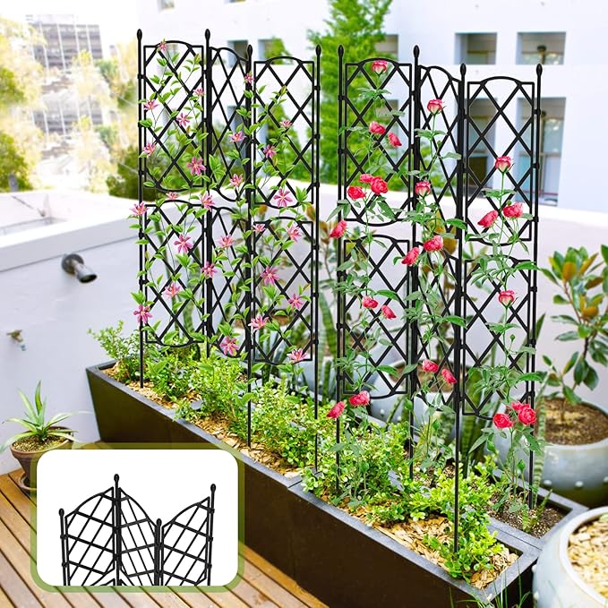 Garden Trellis for Climbing Plants Outdoor, 4FT Tall Plant Support Trellis Cage for Indoor Potted Plants, Plant Trellises Frame for Vines, Flowers, Vegetable, Rustproof Lattice Grid Panels