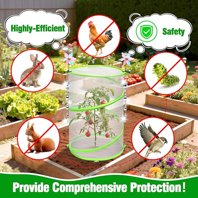 4 Pcs Insect Bird Barrier Netting Mesh with Bird Reflective Devices, Outdoor Garden Protection Cover, Plant Covers, Garden Netting Plant Cover, Protect Plant Fruits Flower from Insect Bird Eating