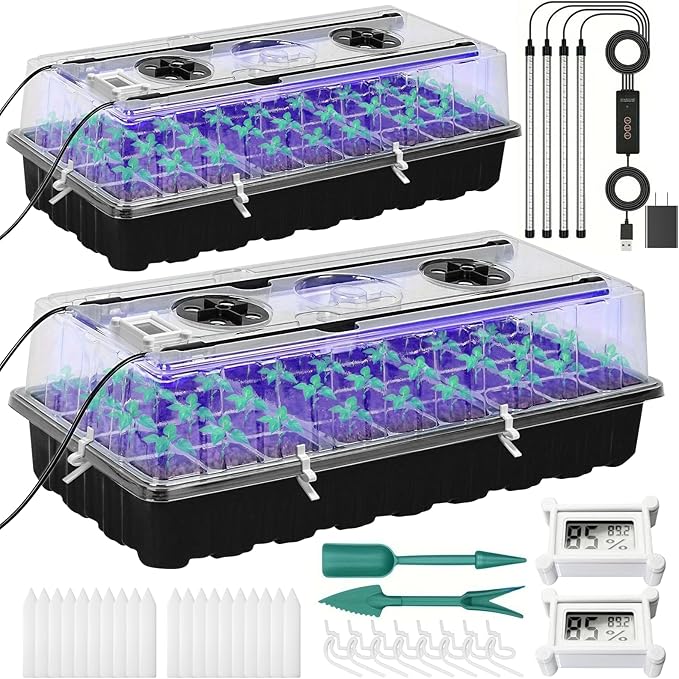 Seed Starter Tray with Grow Light,72-Cell Seed Starter Kit with Magnetic Hygrometer,Seed Germination Kit with Humidity Dome,User-Friendly Plant Germination Trays for Indoor Plants
