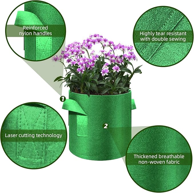 12 Pack 20 Gallon Plant Grow Bags, Thickened Nonwoven Fabric Pots with Handles, Vegetable Planter Bags Containers, Cloth Planters for Garden Vegetable/Flower/Plant/Fruits Outdoor (Green)