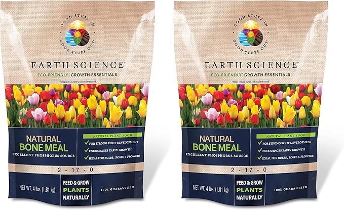 Earth Science – Natural Bone Meal Plant Food – 4 Pound Bag – Plant Mix for Bulbs, Gardens, Potted Plants, Trees, and Shrubs 4lb (Pack of 2)