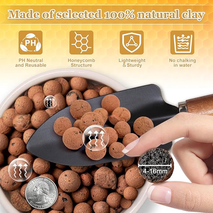 16 LBS Natural Leca Clay Pebbles for Plants- 4-16mm Expanded Clay Leca Balls for Indoor Plants, Hydroton Clay Pebbles for Plants Hydroponic & Aquaponics Growing, Orchids, Drainage, Terrarium
