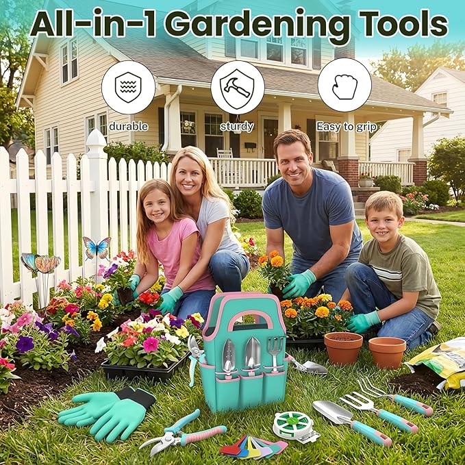 Gardening Tools Kit - 27PCS Heavy Duty Gardening Tool Starter Set with Non-Slip Rubber Handle, Ideal Gifts for Women and Men