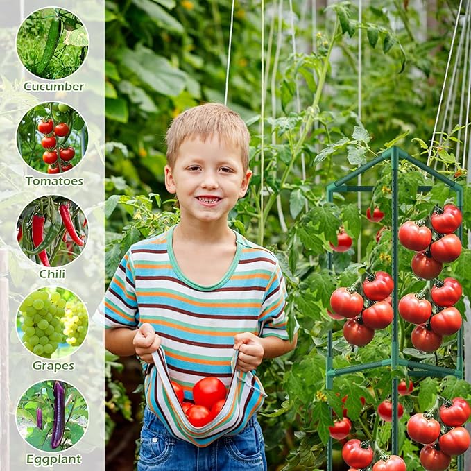 2 Pack Tomato Cages for Garden, 46.85Inches Tall Tomato Plant Support Stakes Adjustable Heavy Duty Steel Plant Tower Stakes, Updated Cucumber Trellis Garden Cages for Climbing Vegetable Flowers Fruits