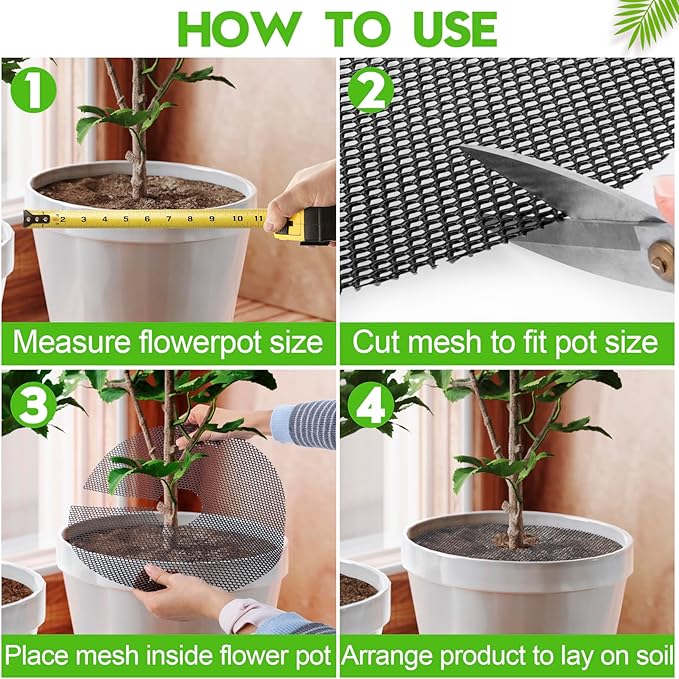 12 Pack Plant Pot Grids - 11.8 Inch Cuttable Soil Cover Protector from Cats, Animals Digging Stopper, Indoor Plant Pot Soil Guard for Outdoor Garden Balcony