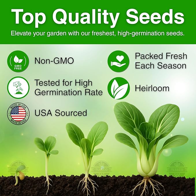 2000+ USA Premium Baby Bok Choy Seeds for Planting, Non-GMO Seeds – Easy to Grow, Low Maintainance, Authentic Flavor – High-Yielding, Heirloom