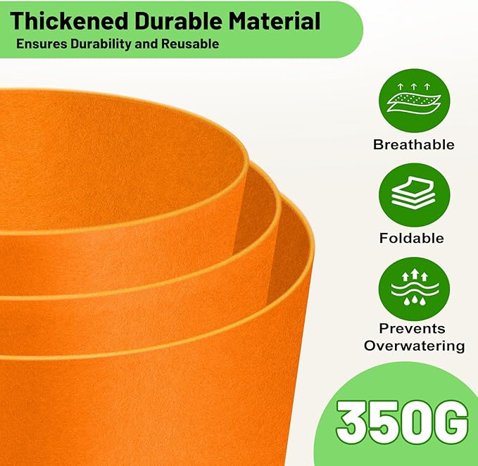 5 Gallon Fabric Grow Bags 5-Pack, 350G Heavy Duty Nonwoven Fabric Pots with Handles, Breathable Containers for Vegetables Potatoes Flowers Indoor Outdoor Gardening