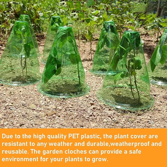 【36 Pieces】Garden Cloches for Plants, Multifunctional Plant Cover Plant Protectors Transparent Bell Jar Cloche Protection Plants from Birds, Animals, Frost, Freeze Weather,7.8" D x 9.4" H, Green