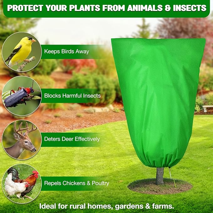 4pcs Plant Covers Freeze Protection,23.6x31.49 Small Cold Weather Frost Cloth Plant Freeze Protection, Frost Blankets for Winter Outdoor Plants Tree Shrub Bush, with Drawstring