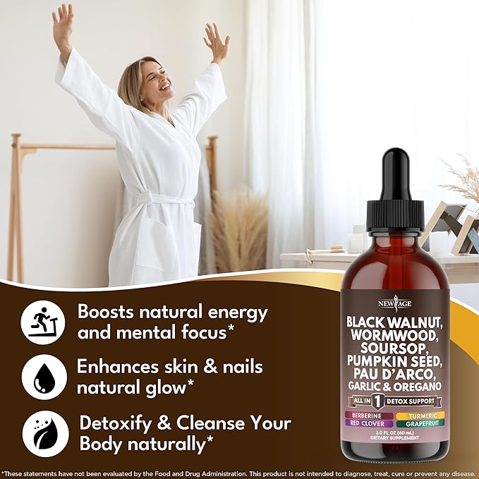 Black Walnut Wormwood Cleanse Drops - Liquid Soursop, Garlic, Pumpkin Seed, PAU D'Arco, Oil of Oregano, Turmeric, Berberine, Neem Extract, Hull Bark, Tincture - 2oz