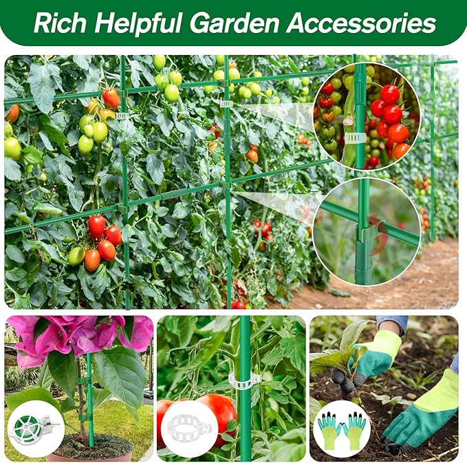256PCS Garden Stakes Set with 75PCS 16 Inch Fiberglass Plant Sticks and Stake Arms, DIY 4ft 5ft 6ft 7ft 8ft Tomato Stakes, Garden Stakes for Vegetables Tomato Pepper Indoor Outdoor Plants