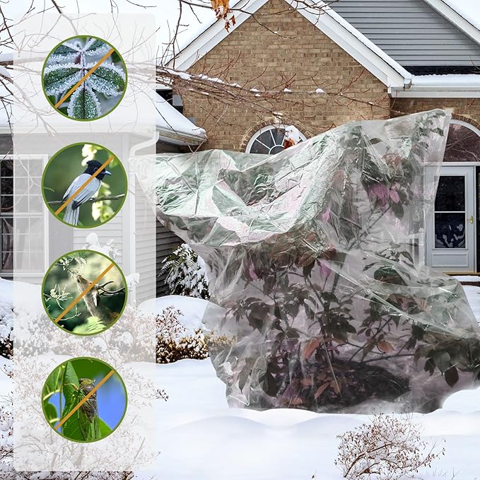 2 Pcs Large Winter Plant Cover Freeze Protection with Drawstring-70.8’’x82.7’’ Clear Plastic Plant Cover Bags Winter Plant Frost Bags ,Plant Shelter Coverings for Outdoor Garden Shrubs Fruit Trees