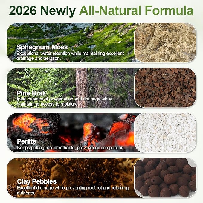 Orchid Bark Potting Mix 3 Quart, Mix Pine Bark, Organic Perlite, Sphagnum Moss and Leca Clay Pebbles for Plants, Orchid Fertilizer Garden Soil for Root Development