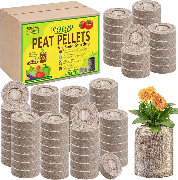 Legigo 100 Pcs 50mm Seed Starter Peat Pellets for Seedlings- Compressed Seed Starter Pods Seed Starting Pellets Plugs Soil Peat Pods for Starting Seeds, Garden Planting Herb Flower Vegetables