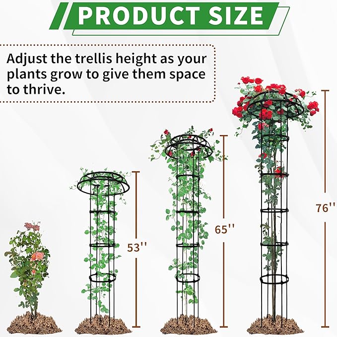 1 Pack Umbrella Trellis for Climbing Plants, 76 Inch Tall Adjustable Plant Support for Outdoor Indoor Garden, Sturdy Metal Core with Plastic Coating, Black
