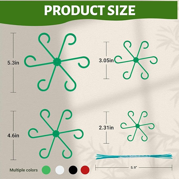 8/16/32PCS Plant Stem Support,4 Sizes Set,Plastic Stems Holder for Indoor Plants, Reusable Stem stabilizer,Keeps Potted Houseplants Growing Straight (32, Green)