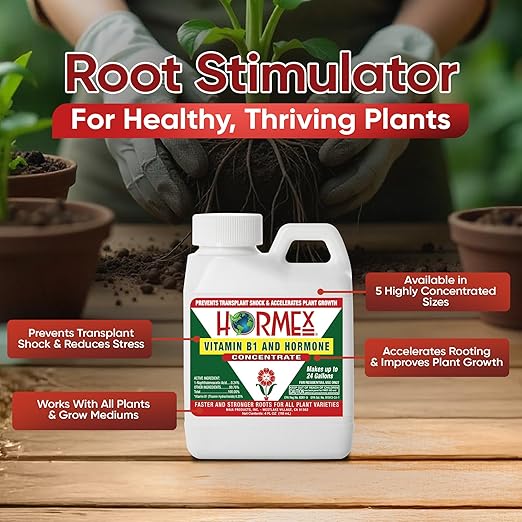 Hormex Rooting Hormone Concentrate with B1 – Root Growth Stimulator for Stronger, Thriving Plants - Prevents Transplant Shock - Hydroponics, Houseplants, Gardens, Trees, Fruits and Vegetables - 4oz