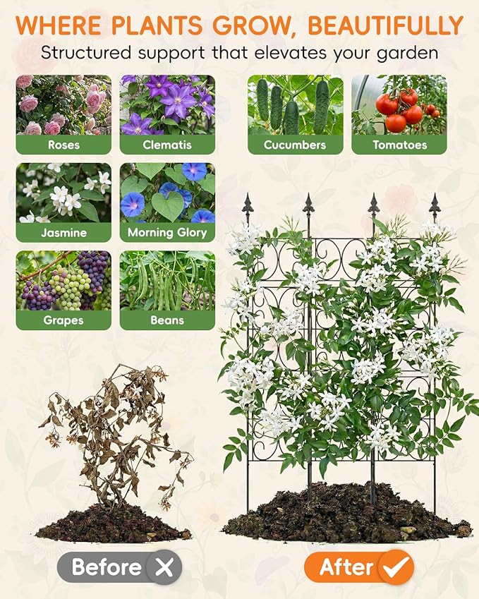 60'' H x 33.3'' W Metal Garden Trellis for Climbing Plants Outdoor - Rustproof Plant Support Privacy Screen - Heavy Duty Wall Trellis for Rose Clematis Flowers Vine