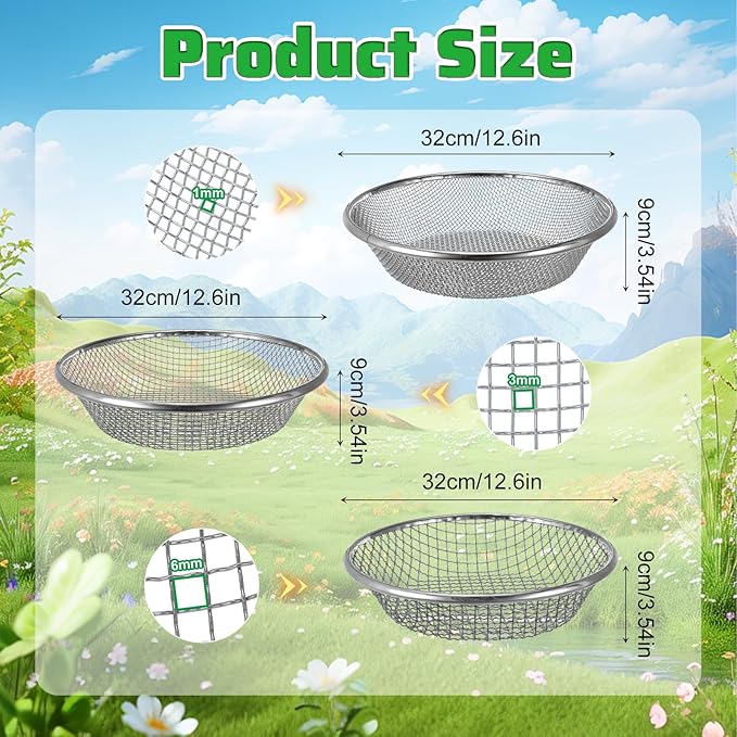 3pcs Soil Sifter for Gardening Sand Strainer Sieve Strainer Sand Sifter for The Beach sifters for Rocks Compost Soil sifters Sands strainers uitable for 5 Gallon Drums 10mm,6mm,3mm