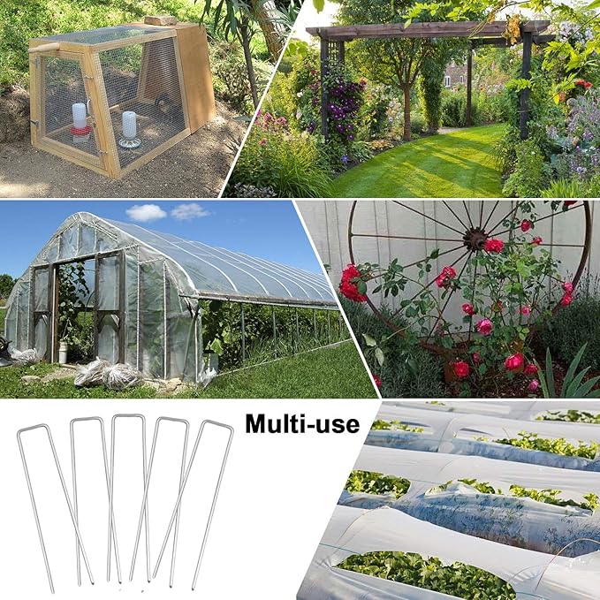 Petgrow 6 Inch Garden Stakes Galvanized Landscape Staples,U-Type Turf Staples for Artificial Grass, Rust Proof Sod Pins Stakes for Securing Fences Weed Barrier,Outdoor Wires Cords Tents Tarps,100