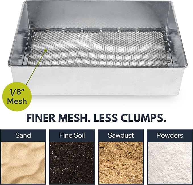 Trapping Soil Sifter, Standard Size (12 x 10 inches) with 1/8-inch Mesh, Garden Sieve for Dirt, Sand, Rocks, and Compost