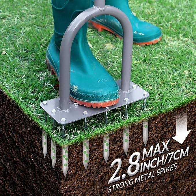 Walensee Lawn Aerator Spike Metal Manual Dethatching Soil Aerating Lawn with 15 Iron Spikes, Pre-Assembled Grass Aerator Tools for Yard, Lawn Aeration, Garden Tool, Revives Lawn Health, Patented