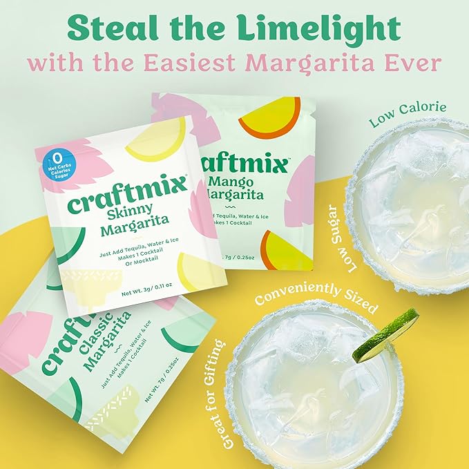Craftmix Margarita Variety Pack Cocktail & Mocktail Drink Mixer, Skinny Mixes - Water Flavoring Packets - Made With Real Fruit - Vegan, Low-Carb, Low-Sugar, Non-GMO, Dairy Free, Gluten Free, 24 Pack