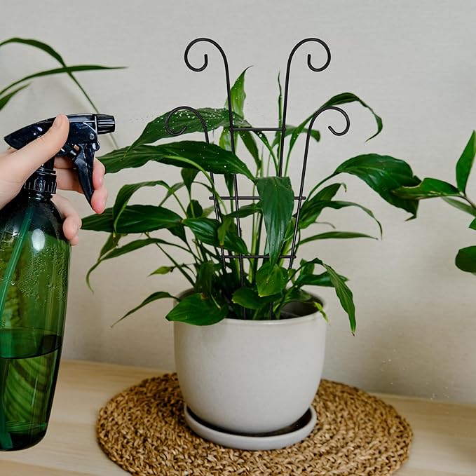 14.17in Trellis for Climbing Plants Indoor, Small Metal Plant Trellis for Potted Plants, Houseplant Trellis Plant Support for Hoya Pothos Vine, Set of 4p, Black