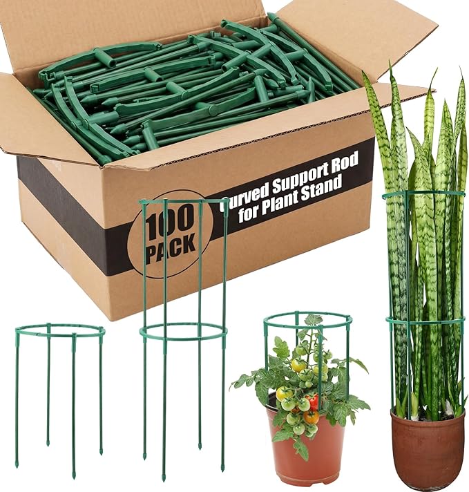 100 Pcs Plant Support Stake 5.9" W X 9.8" H Half Round Plant Cage Stackable Garden Flower Support for Indoor Outdoor Flower Vegetable Tomato Peony Monstera Hydrangea Climbing Plants