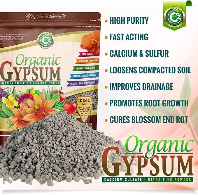 Gypsum Granules - Made in USA - Calcium Sulfate Dihydrate - Garden Soil Amendment Fertilizer for Lawns, Plants, Calcium & Sulfur Additive. Cures Blossom End Rot in Tomatoes & Peppers. OMRI Listed