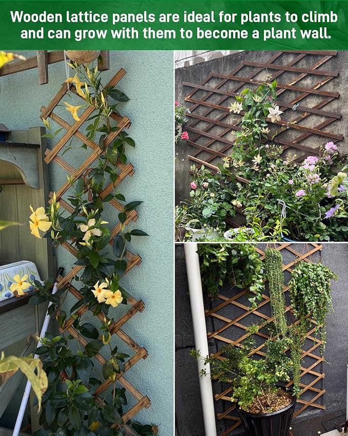 1Pack 35.4inch Wooden Lattice Wall-Expandable Plant Garden Trellis for Climbing Plants Outdoor