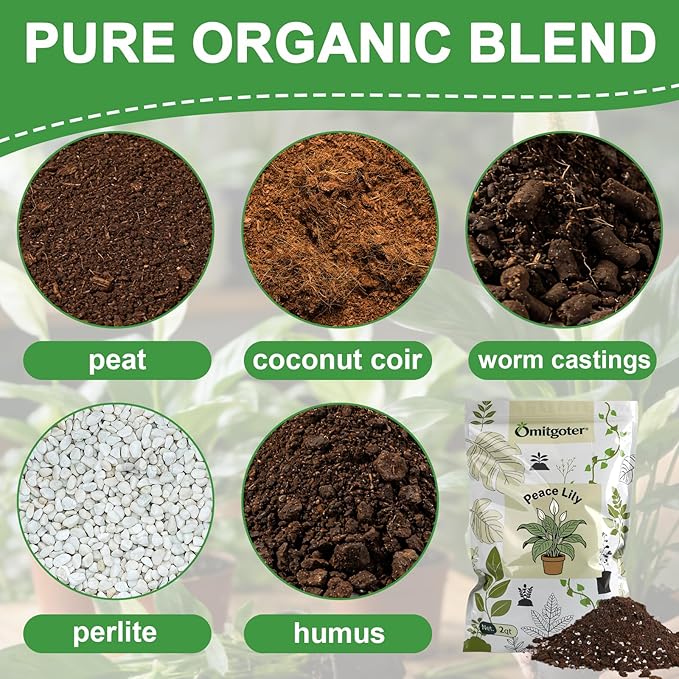 Premium Peace Lily Potting Soil 2qt– All Natural, Well-Draining & Breathable Soil for Peace Lily & Indoor Plants