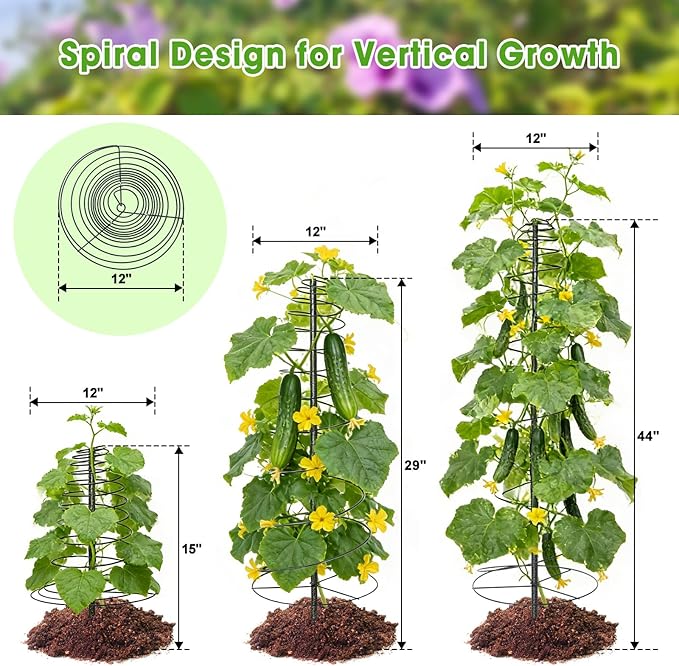 Trellis for Climbing Plants, 2PCs 45” Metal Spiral Frame Pea Trellis with Center Pole, Adjustable Vine Plant Tower Supports for Outdoor Beans,Cucumbers,Vegetable,Flowers,Pots,Garden Raised Bed,12” Dia