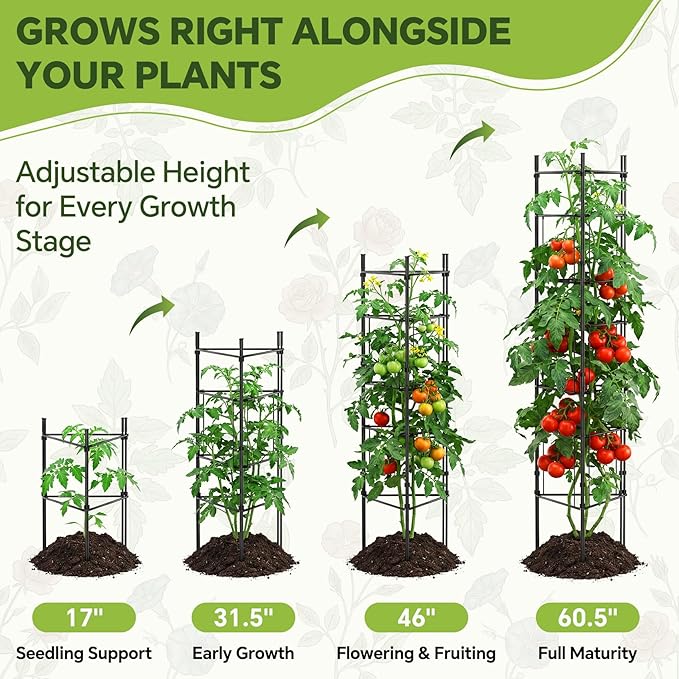 46 Inch Adjustable Metal Tomato Cage for Garden - 3 Pack Panel-Assembled Garden Trellis, Flexible Shapes Plant Support Set, Rustproof Stackable Trellis for Climbing Plants Outdoor, Raised Bed Flowers