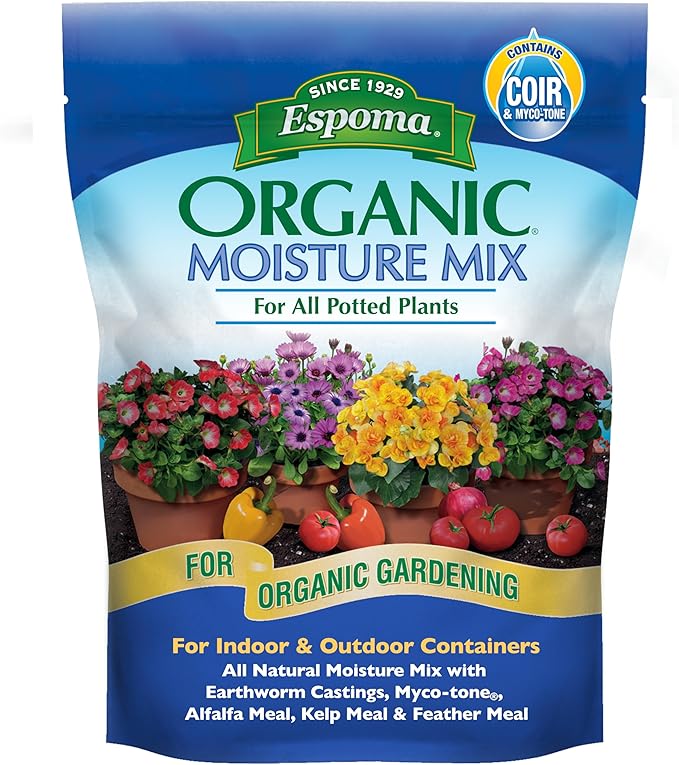 Espoma Organic Moisture Mix Potting Soil - All Natural Potting Mix for All Indoor & Outdoor Containers for Organic Gardening. 8 Qt. Bag Bag. Pack of 1