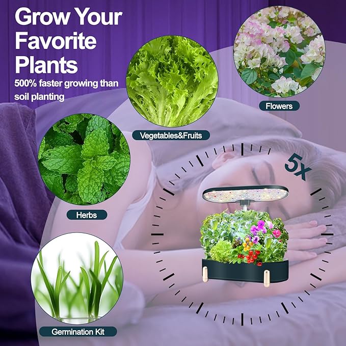 Hydroponics Growing System Indoor Garden 12 Pods Plant Germination Kit Aeroponic Herb Vegetable Growth Lamp Countertop with LED Grow Light (Black)