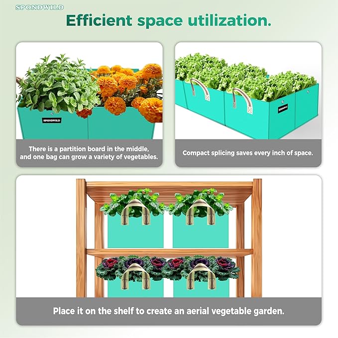 2 Pcs 6 Gallon Rectangle Grow Bags for Growing Herbs, Reusable Rectangle Garden Planter, PE Pots for Vegetables, Flowers and Fruits (Green)