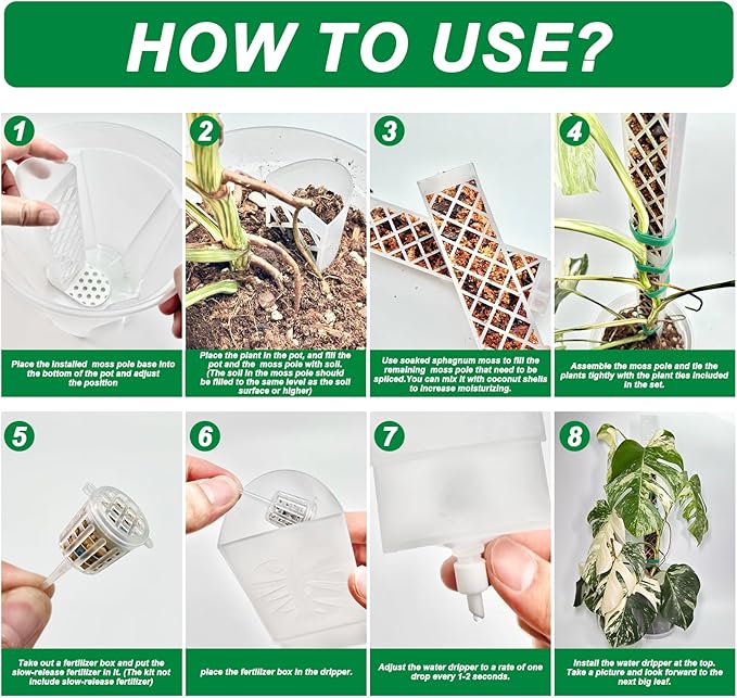 4 Psc 9 Inch D Shaped Moss Pole with Watering Dripper, Plastic Moss Poles for Climbing Plants, Sturdy Monstera Plant Support, Self Watering Moss Pole Kit for Plants Indoor(Translucent)