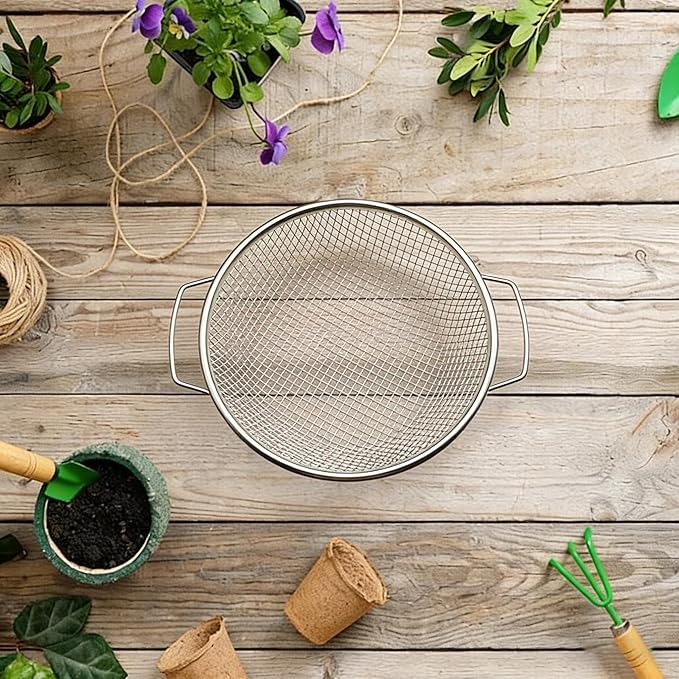 2PCS Soil Sifter for Gardening Top Soil, Sand Sifter, Dirt Sifter, Compost Sifter, Rock Sifter, Garden Soil, Vermiculite for Gardening Seed Blocking Tool - 3mm 6mm Mesh with Handle